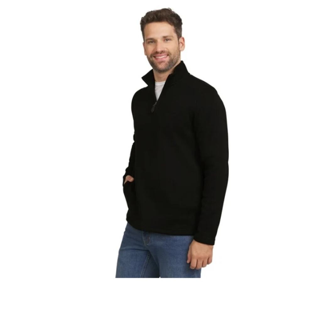 Chaps Men's Quarter Zip Fleece Sweater w/pockets Gift Box, Size LARGE BLACK